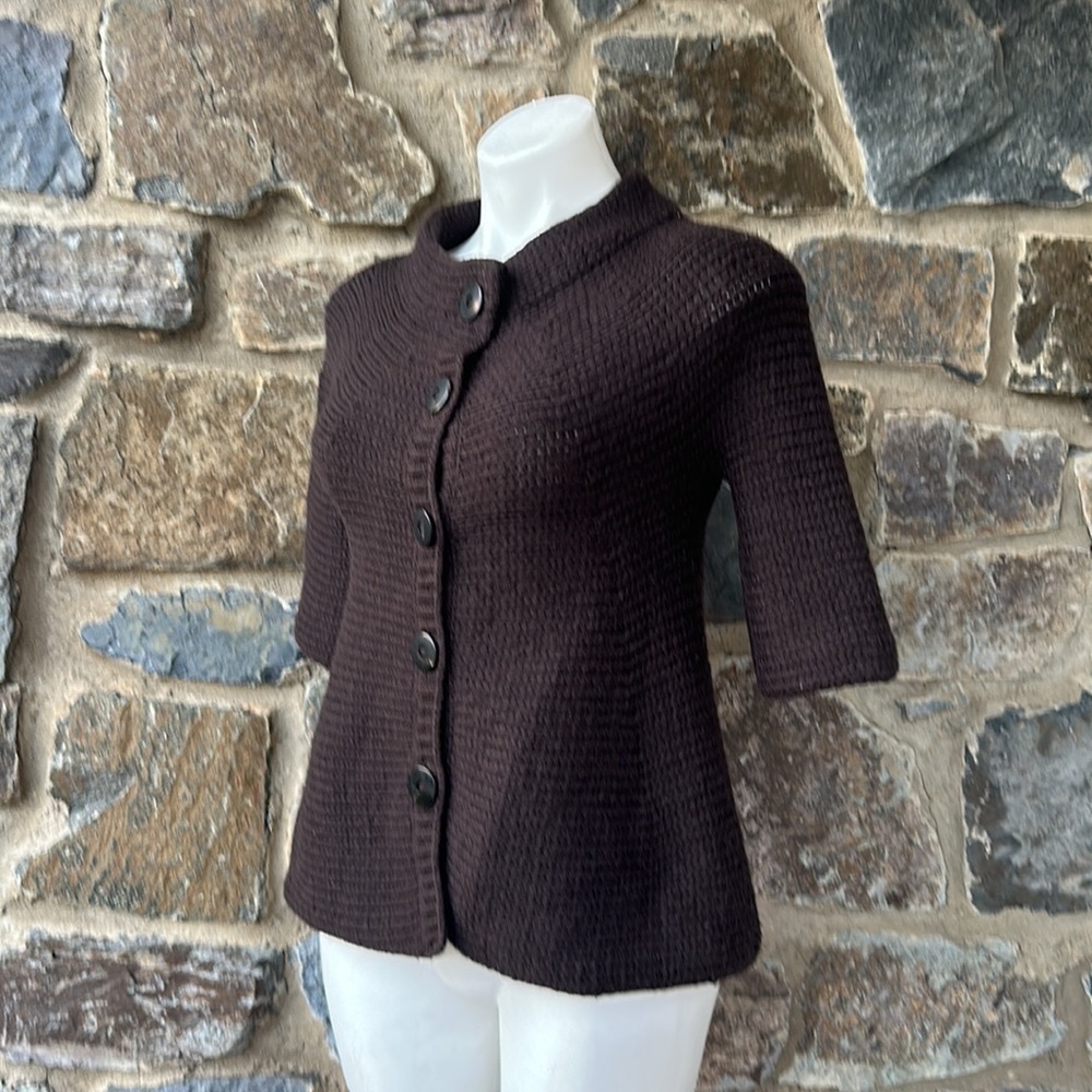 Vince Chunky Knit Wool Blend Mock Neck Cardigan Sweater in Brown Size Small - Picture 5 of 6